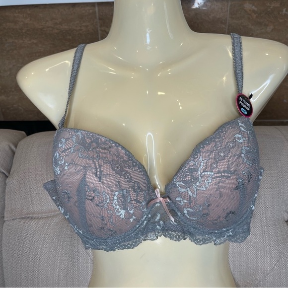 X:  NWT Rene Rofe Lacy Push-up Bra Gray Sz 36C - Picture 1 of 7